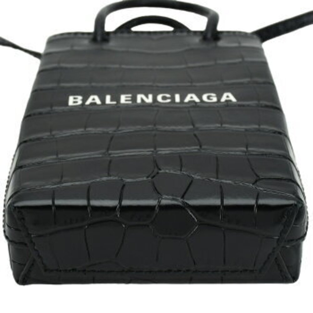 Balenciaga Shopping Bag Phone Holder handbag black crocodile embossed leather - Picture 5 of 10
